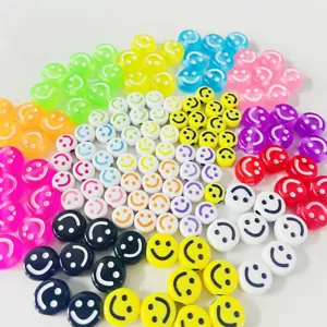 Perline Piatte in Acrilico con Faccina Sorridente Colorata Perline Sfuse Tonde per Fai da Te Creazione di Gioielli Braccialetto Collana Orecchini Accessori