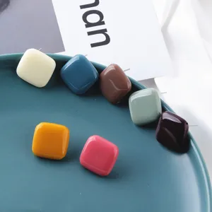 DIY Orecchini a Bottone in Resina Quadrati Geometrici Cabochon Retropiatto Accessori per Creazione Gioielli