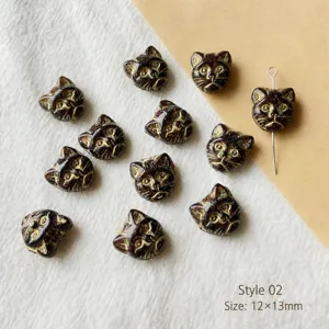 12mm black white gold painted retro cat head glass beads diy jewelry making accessories