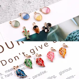 Alloy DIY Jewelry Accessories Enamel Leaf Pinecone Squirrel Cactus Flamingo Pendants Charms For Handmade Earrings Craft Making