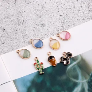 Alloy DIY jewelry charms set featuring cute squirrel cactus and resin oval pendant designs.