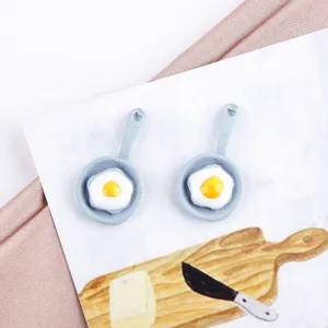 Cute mini fried egg pan DIY jewelry charms earrings craft accessories materials.
