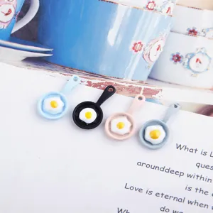 Mini frying pan resin charms with cute fried egg design for DIY handmade jewelry earrings.