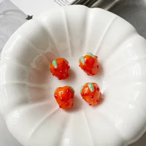 Handmade glass strawberry loose beads for DIY bracelet and necklace making 12x14mm.