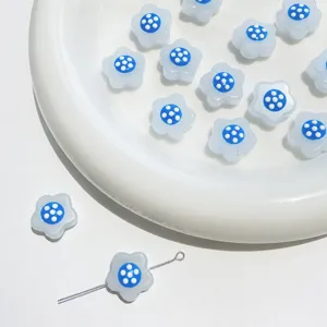Sweet blue flower loose beads for DIY handmade jewelry bracelets necklaces earrings craft.