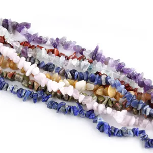 Irregular gemstone chip beads, vibrant multi-color crystal pieces for DIY handmade jewelry crafts.