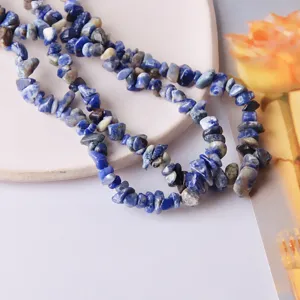 Blue irregular stone chip beads for DIY handmade jewelry crafting, assorted size loose spacer beads.