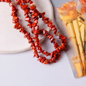 Red irregular stone beads chip beads for DIY jewelry making, crafting accessories, 6-12mm size.