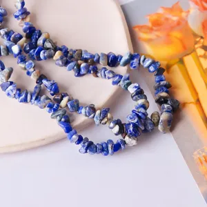 Blue and white irregular crushed stone beads DIY material, ideal for unique jewelry.