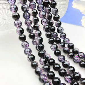 Dunkle lila schwarze rissige Glasperlen DIY handgemachte Armband Halskette Zubehör