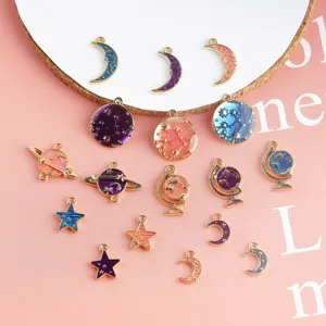 DIY Emaille Hemelse Bedels Assorti Maan Ster Planeet Hangers voor Sieraden Maken Ambachten