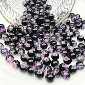 Schwarze lila craquelé Glasperlen runde DIY handgefertigte Schmuck Halskette Zubehörteile