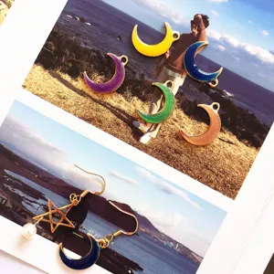 Alloy electroplated crescent moon pendants and star earrings DIY handmade jewelry making accessories.