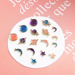 DIY handgemaakte sieraden legering oliedruppel planeet ster maan hangers oorbellen handwerk