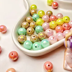 Pastel vintage resin round beads with straight holes for DIY handmade jewelry and phone chains.