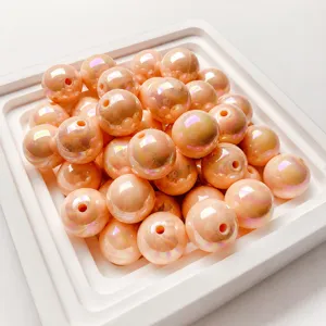 Orange iridescent resin round beads 14mm loose beads for DIY jewelry necklace accessories.