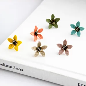 Colorful flower stud earrings with metal gold bead center cute floral jewelry accessories