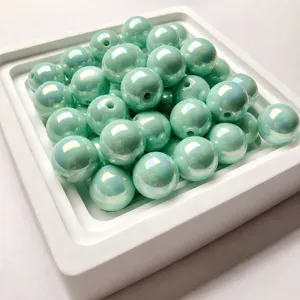 Green resin round beads loose bead DIY handmade bracelet necklace phone chain 14mm craft