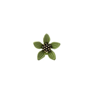 Green floral stud earrings DIY accessory with gold stamen, stylish spray paint finish.