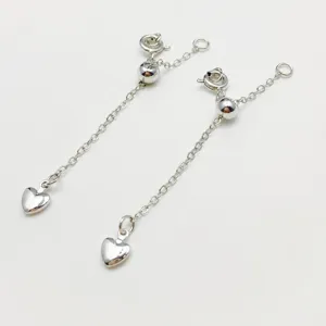 Catena di estensione argentata con ciondolo a cuore gioiello DIY dettaglio 62mm lunghezza