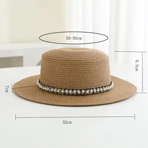 Modieuze Zomer Franse elegante strohoed voor vrouwen met parel strand zonbescherming.
