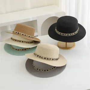 Sombrero de paja plano mujer verano playa protección solar moda viaje ala plana sombrero de sol