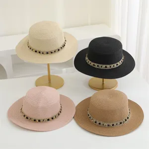 Sombrero de Paja de Ala Ancha para Mujer Verano Playa Protección Solar Sombrero Tejido Cinta Moda