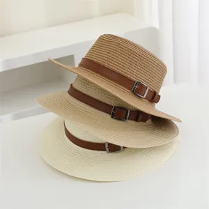 Damen Sommer Strohhut breite Krempe Panama Sonnenhut Strand Reise Mode Fedora Hut Set