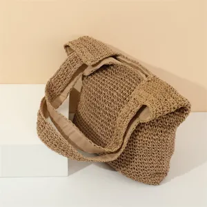 Handmade crochet woven shoulder bag stylish beach underarm bag casual summer straw handbag.