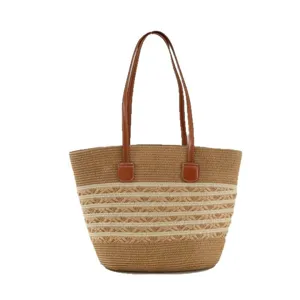 Borsa shopper mare in paglia da donna, elegante borsa grande a spalla per la stagione estiva.