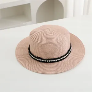 Sombrero de paja de verano para mujer con cinta de perlas proteccion solar playa gorro de sol chic
