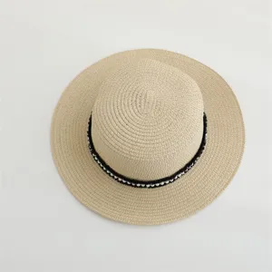 Sombrero de paja mujer verano sombrero sol playa cinta perla elegante vacaciones sol