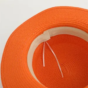Sombrero de paja naranja verano copa plana sombrero de sol detalle interior diseño playa