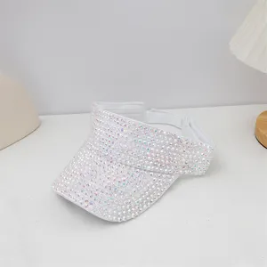 Gorra de sol de verano con pedrería brillante, visera abierta brillante para mujer.