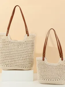 Handmade crochet woven tote bag stylish beach shoulder bag for women summer vacation casual use