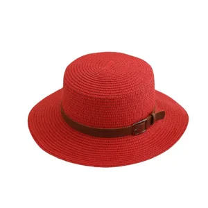 Britisches Damen Strohhut flacher Oberseite breite Krempe Sommer Strand Sonnenhut Urlaub Mode