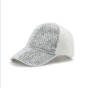 Sparkling rhinestone baseball cap detail, glittering crystal hat, bling fashion sun hat.