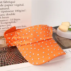 Orange rhinestone empty top sun visor hat for women summer outdoor fashion beach UV protection