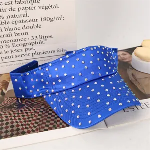 Rhinestone empty-top sun hat for women summer outdoor UV protection casual beach fashion visor cap.