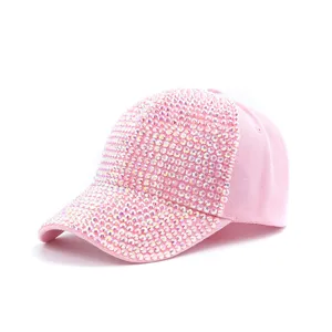 Pink rhinestone baseball cap sparkle bling adjustable summer sun hat detailed view