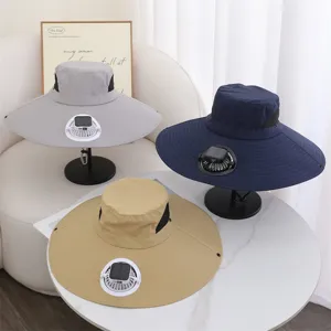 Chapeau de soleil d'été avec ventilateur solaire intégré, large bord protection UV.