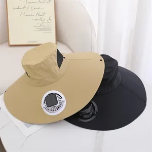Chapeau de soleil à ventilateur solaire d'extérieur, grand large bord, filet respirant.