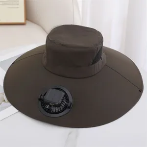 Chapeau de soleil d'ete d'exterieur a ventilateur solaire a large bord pour hommes et femmes