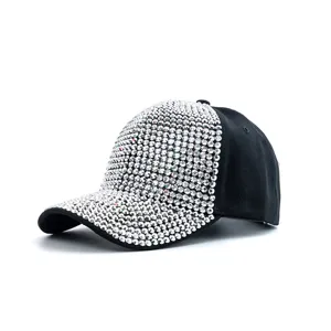 Stylish black rhinestone baseball cap with sparkling crystal embellishments for women daily wear.