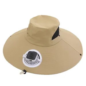 Chapeau de soleil d'ete en plein air ventilateur solaire chapeau de peche a large bord mode