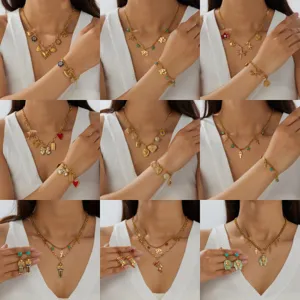 Egyptian pharaoh dragonfly heart pendant necklace vintage gold stainless steel jewelry set