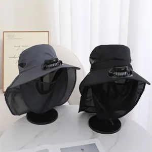 Chapeau de soleil anti-UV d'été avec ventilateur intégré pour la pêche en plein air.