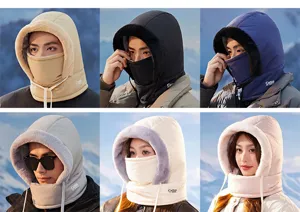 Winter thermal cycling hood windproof warm face mask thick fleece balaclava cap for outdoor sports