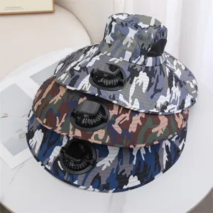 Unisex Outdoor Solar Ventilator Fischerhut breite Krempe Camouflage Wandern Angeln Sonnenschutz