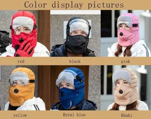 Chapeau bomber coupe-vent d'hiver avec lunettes masque facial cache-oreilles chaud pour extérieur